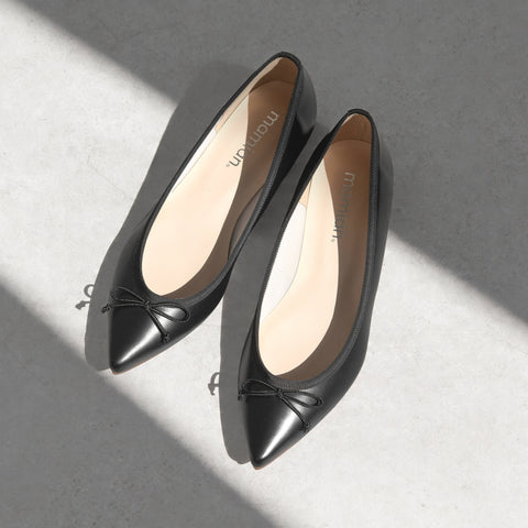 予約：2026SSBI：ポインテッドトゥ フラット バレエシューズ（1333）ブラック