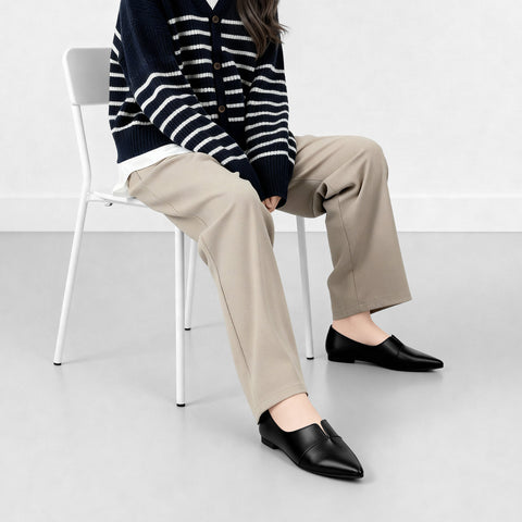 2025SSBI：ポインテッドトゥ フラット 切替ドレスシューズ（154）ブラック/mamian（マミアン）