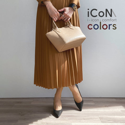 Basic Item SALE10%OFF：2024AW：iCoN COLORS：ポインテッドトゥ クロコ型押し パンプス（C76534）チャコールCR/mamian（マミアン）