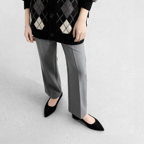 2025AW：iCoN COLORS：ポインテッドトゥ スエード フラットシューズ（C20142）ブラックS