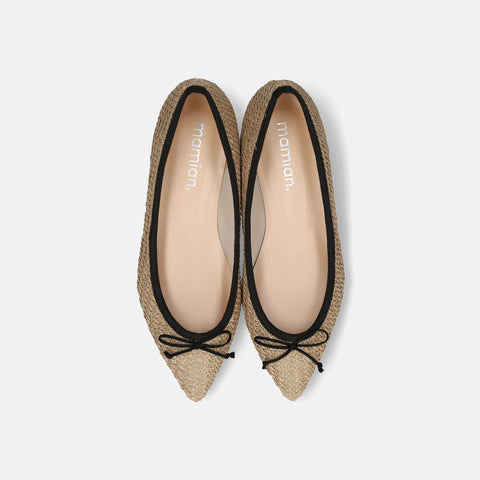 2026SSBI：ポインテッドトゥ フラット バレエシューズ（1333）パナマグレージュ/mamian（マミアン）