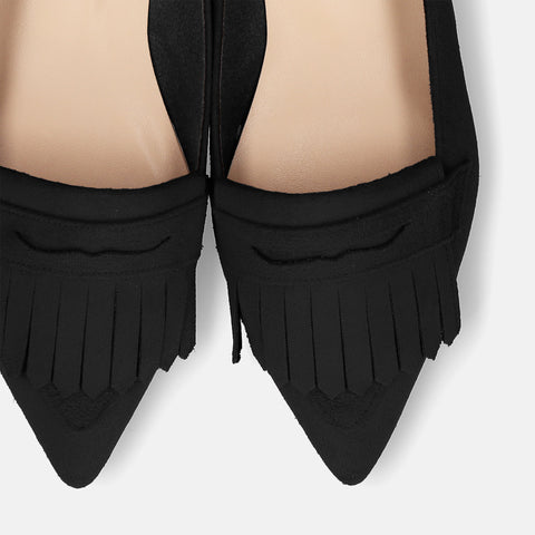 2026AW：ポインテッドトゥ フリンジ ローファー（m17058）ブラックS/mamian（マミアン）