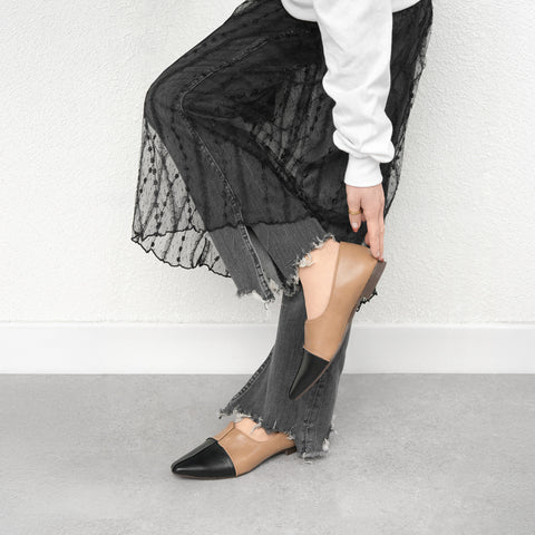 50%OFF：クロスシーム スリットデザイン フラットシューズ（m18007）ベージュ/C/mamian（マミアン）