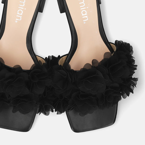 40%OFF：2025SS：ボリュームフリル フラットサンダル（m10bn14）ブラック/mamian（マミアン）