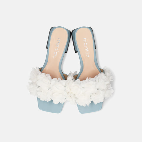40%OFF：2025SS：ボリュームフリル フラットサンダル（m10bn14）ブルー/ホワイト/mamian（マミアン）