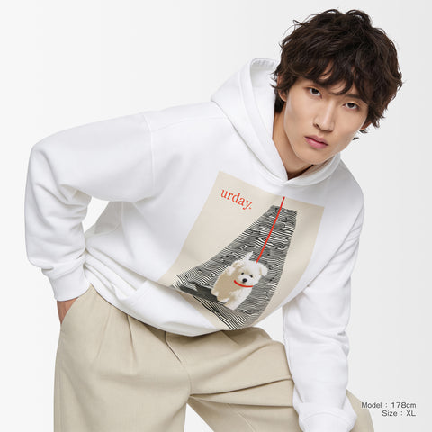 予約：urday【dog】アートワークスウェットプルパーカ（u-a-spk-0001-06）ホワイト/urday（マミアン）