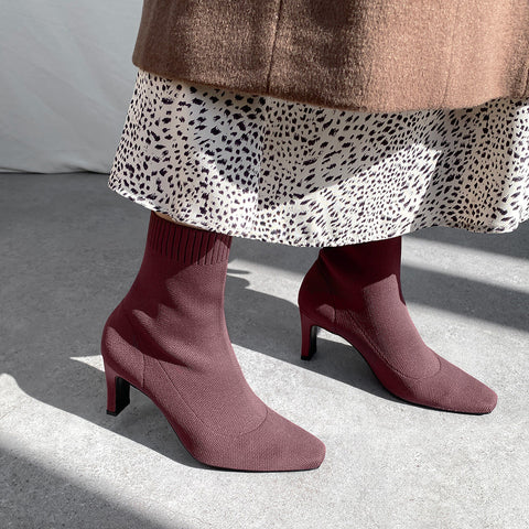 50%OFF：ストレッチニット ソックスブーツ（m74002）ワインレッド/mamian（マミアン）