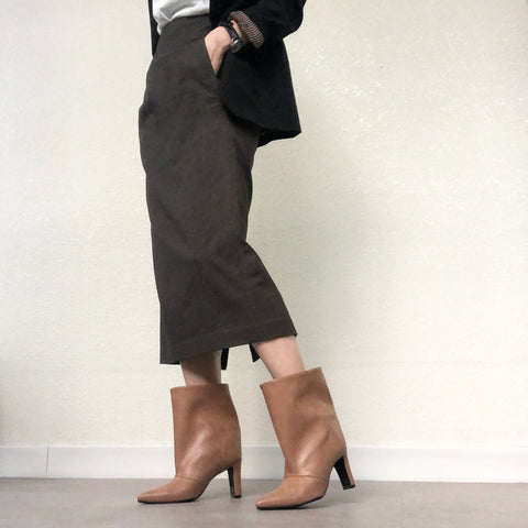 50%OFF：ワイドシャフト ショートブーツ（m81009）ベージュ/mamian（マミアン）